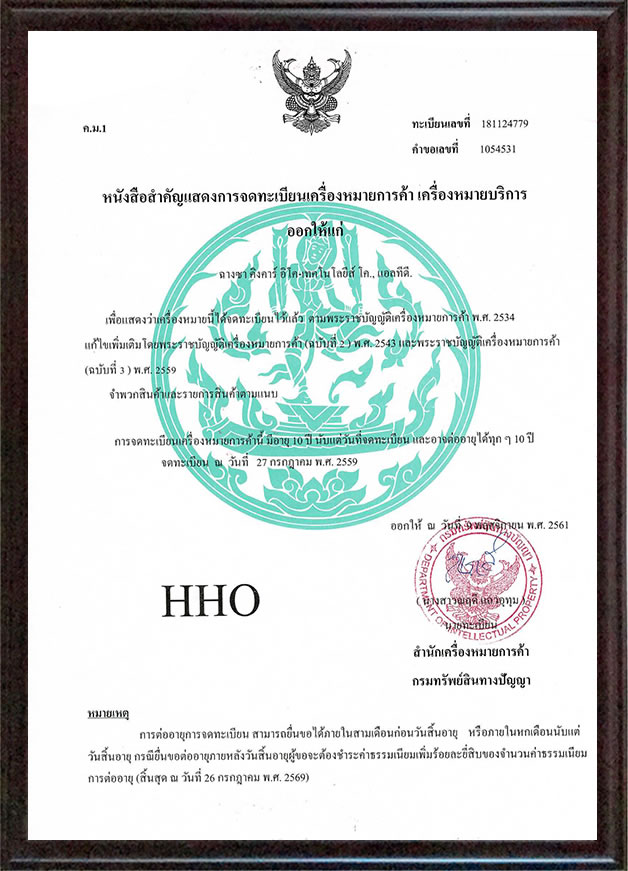 HHO trademark registration in Thailand
