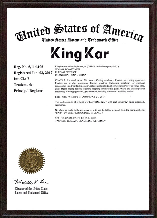 KINGKAR trademark registration in America